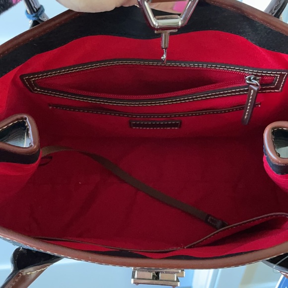 Dooney and Burke Layla handbag tote in black and cognac leather